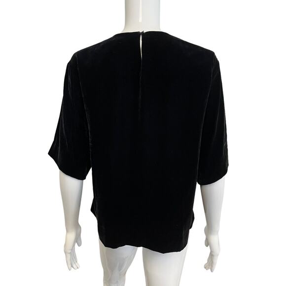 DOROTHEE SCHUMACHER Black Velvet Rhinestone Beaded Short Sleeve Crewneck Top M - Picture 2 of 4